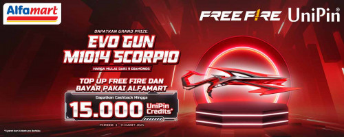 Top Up Free Fire dan Bayar di Alfamart, dapatkan Cashback 15.000 dan miliki Evo Gun M1014 Scorpio!